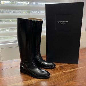 SAINT LAURENT Black Leather Tall Riding Boots 38.5